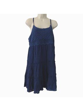 The General Good Alyssa Crochet Navy Babydoll Tiered Dress Size XL Boho NEW